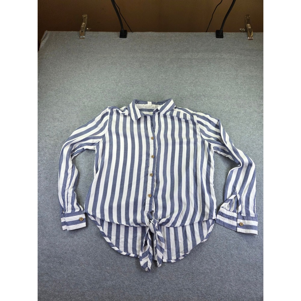 Beachlunchlounge Womens LTT5898 Tie Front Button Down Shirt XS Blue Coastal